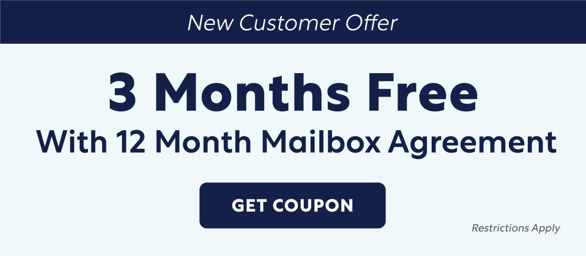 3 MOnths Free Mailbox Rental with 12 Months